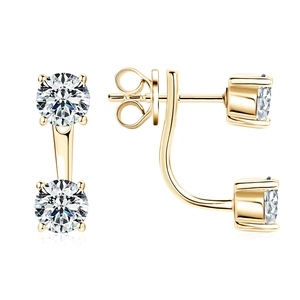 Macro detail of S925 sterling silver earrings with double vertical moissanite stones
