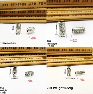 Size chart showing dimensions and weights for vintage silver barrel spacer beads