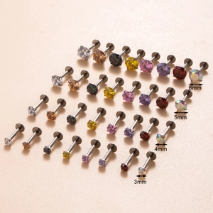 F136 Titanium flat back labret studs set with colorful cubic zirconia in multiple sizes