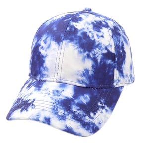 3D printed tie-dye baseball cap in blue and white with reinforced curved brim