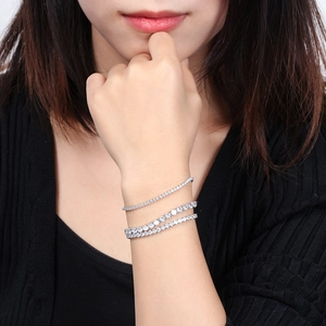 Classic S925 sterling silver tennis bracelets with white zircon in three stacked widths