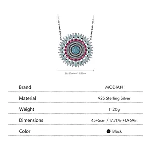 S925 sterling silver sun flower mandala necklace with colorful crystals and 45cm chain