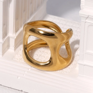 Bague ouverte minimaliste en acier inoxydable plaqué or 18 carats au design sculpté