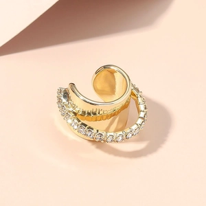 Minimalist double-layer gold metal ear cuff with sparkling zircon micro-inlay accents