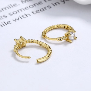 Elegant 925 sterling silver gold-plated twisted rope earrings with clear zircon stones