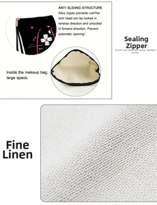 Detail view of the fine linen gamepad makeup bag with durable alloy zipper closure