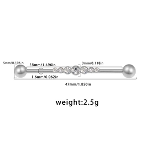 Paramètres de taille détaillés pour piercing industriel avec zircones marquise