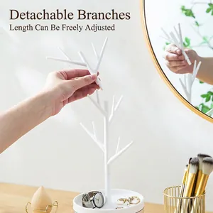 White branch jewelry organizer with detachable tray for versatile tabletop storage