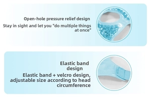 Detail of adjustable elastic strap and gel bead texture on the blue cooling eye mask