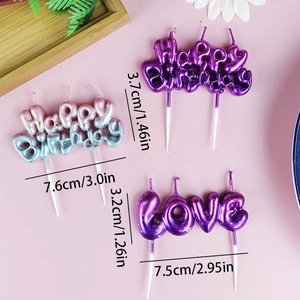 Gradient galaxy letter candles with Happy Birthday and LOVE designs for cake decoration