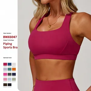 Reggiseno Sportivo da Donna in Nylon Elastan Effetto Nuvola Anti-shock Scollo Quadrato Incrocio Posteriore Top da Yoga Fitness