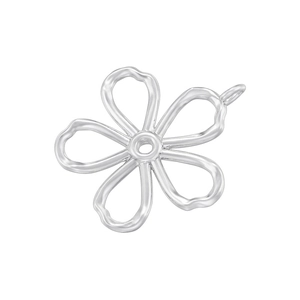 Detail of silver hollowed-out flower pendant with vintage pearl texture and metallic luster