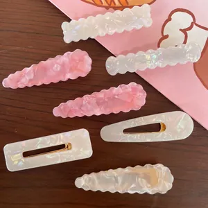 Cellulose Acetate Hair Clips Hollow Geometric Marble Texture Iridescent Side Hairpins For Women Girls