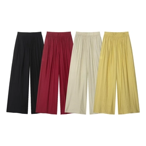Ensemble d'été style safari avec pantalon plissé à taille haute et jambe large en 4 couleurs