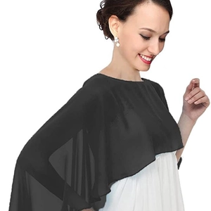 Sheer black chiffon shawl capelet for evening dresses providing elegant shoulder coverage