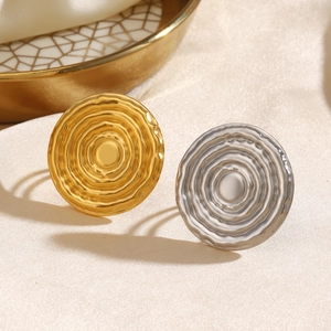 Stainless Steel Round Disc Ring Geometric Ripple Spiral Texture Exaggerated Hip Hop Punk Fashion Jewelry For Women