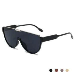 Oversized shield pilot sunglasses with black frame and metal bridge detail for unisex