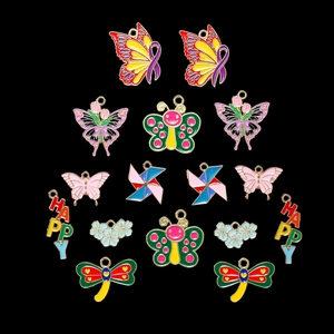Colorful enamel alloy butterfly and dragonfly pendants for DIY jewelry making