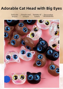 Macro detail of 18mm acrylic cat head beads with vertical stripes for DIY jewelry making