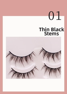 Detail view of model 01 natural fake eyelashes with a flexible thin black band