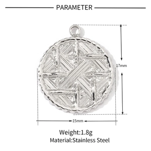 French vintage stainless steel cross pendant 15mm round charm with ray texture