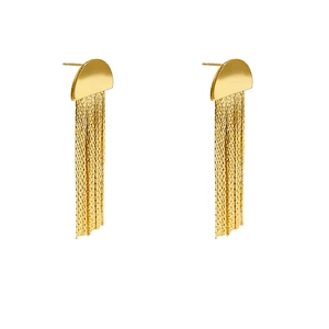 Élégantes boucles d'oreilles demi-cercle plaquées or avec longues chaînes à pompons