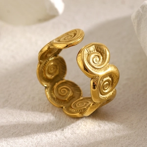Vintage 18K gold plated stainless steel open ring with spiral swirl engraved pattern