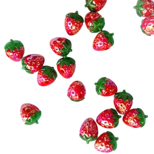 3D acrylic electroplated red strawberry beads for DIY jewelry making and phone charms