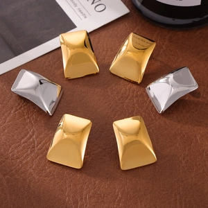 Minimalist 18K gold and silver plated rectangular geometric earrings on brown leather