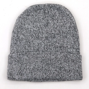 Classic grey marl knitted beanie hat with cuffed brim for autumn and winter warmth