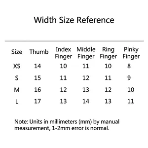 Size guide for handmade pearl cat eye press-on nails with width measurements in mm