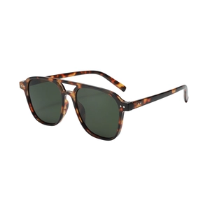 Retro double-bridge aviator sunglasses with tortoise frame and dark green lenses