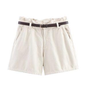 Pantaloncini Di Jeans A Vita Alta Paperbag Con Cintura Marrone Casual In Cotone Twill Estivi Da Donna Eleganti Alla Moda