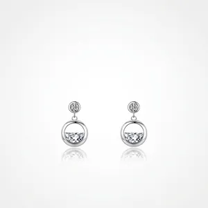 Elegant S925 sterling silver dangle earrings with irregular zircon and double ring design