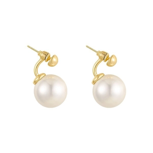 Elegant gold plated S925 silver needle pearl drop earrings with polished white pearls