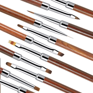 Set of 9 professional nail art brushes with wooden handles and diverse synthetic tips
