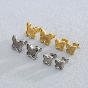Butterfly stud earrings set in gold and silver stainless steel with varying sizes