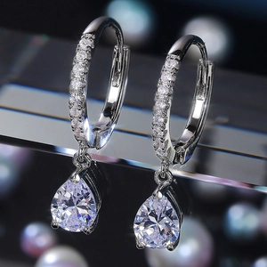 Elegant Cubic Zirconia Hoop Earrings Copper White Gold Plated Luxury Teardrop Oval Round Dangle Jewelry For Women