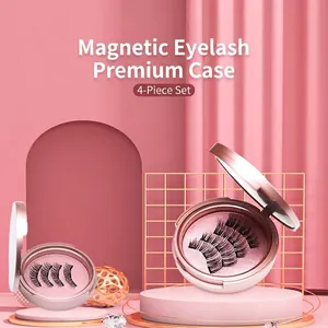 Magnetic False Eyelashes Glue-Free Reusable With Mirror Case Pink Round Box Synthetic Fiber Natural Long