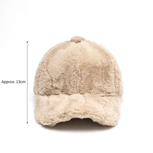 Plush beige faux rabbit fur baseball cap with a 13cm depth for full head coverage