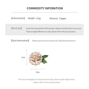 Detail showing dimensions of 3cm height and 2cm width for the 14K gold plated brooch