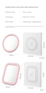 Detailed size chart for the cute cream style makeup mirror with round and square options