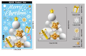 Detailed size chart for Christmas static stickers including snowflakes and candy cane motifs