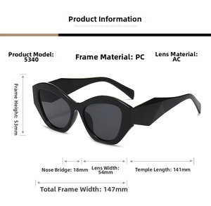 Detailed sizing chart for model 5340 large frame sunglasses with PC frame and AC lens