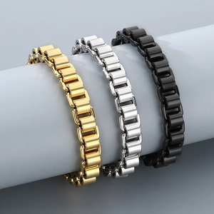 Bracelet chaîne boîte en acier inoxydable fait main, finitions or, argent et noir poli