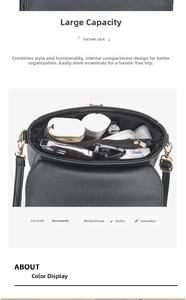 Internal view of the black lychee pattern crossbody bag showing a large capacity interior