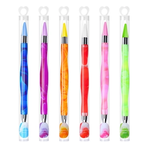 Lot détaillé de 6 stylos ramasse-strass à double embout effet marbre en tubes
