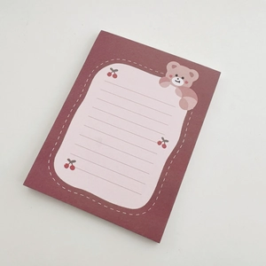 Cute cherry bear notepad with red border and pink lined paper for notes and memos