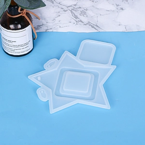 Star-shaped silicone mold with square layered frame and storage slot for DIY resin craft