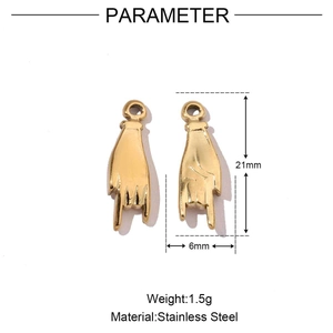 Macro detail of stainless steel hand pendant with 21mm height and 1.5g weight info